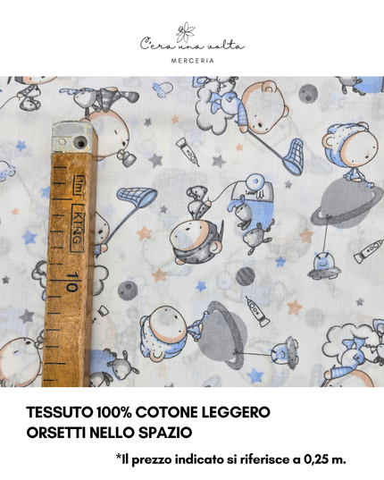 Tessuto 100% Cotone Leggero – Orsetti nello Spazio