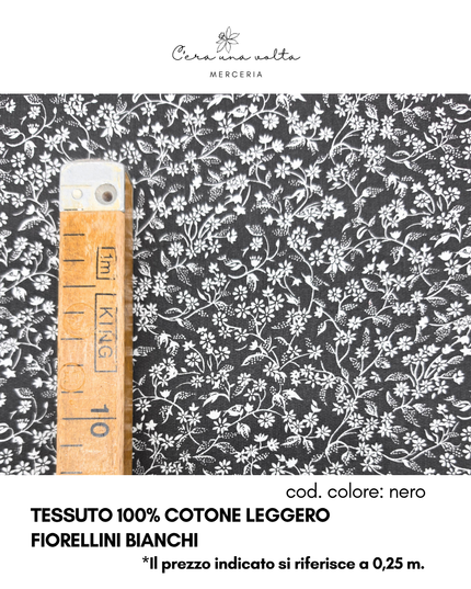 Tessuto 100% Cotone Leggero – Fiorellini Bianchi
