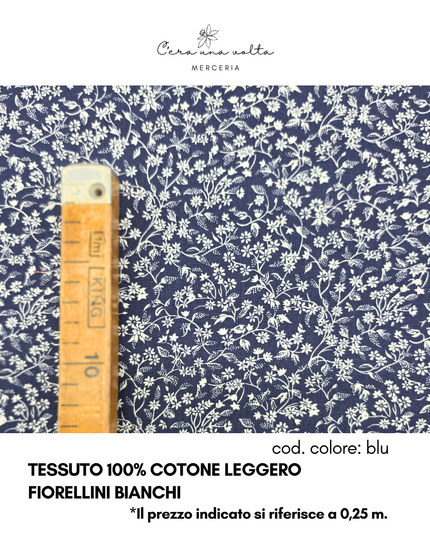 Tessuto 100% Cotone Leggero – Fiorellini Bianchi