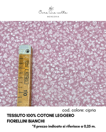 Tessuto 100% Cotone Leggero – Fiorellini Bianchi