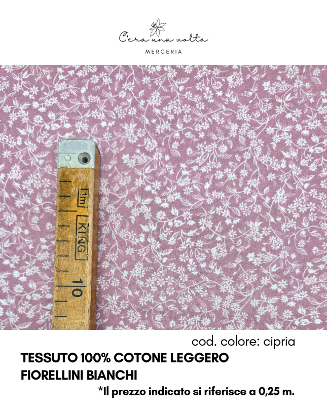 Tessuto 100% Cotone Leggero – Fiorellini Bianchi