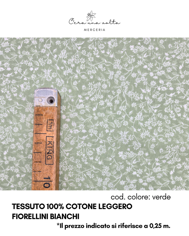 Tessuto 100% Cotone Leggero – Fiorellini Bianchi