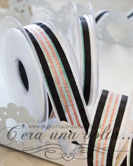 Nastro Glitter Stripe Silver Greenery