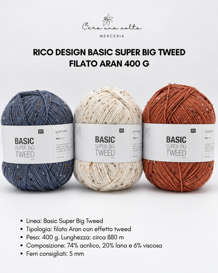 Rico Design Basic Super Big Tweed – Filato Aran 400 g