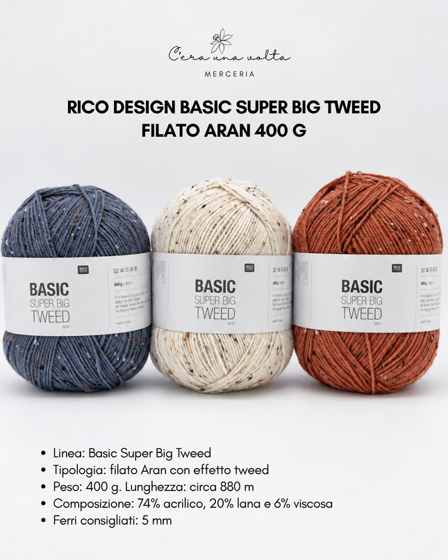 Rico Design Basic Super Big Tweed – Filato Aran 400 g
