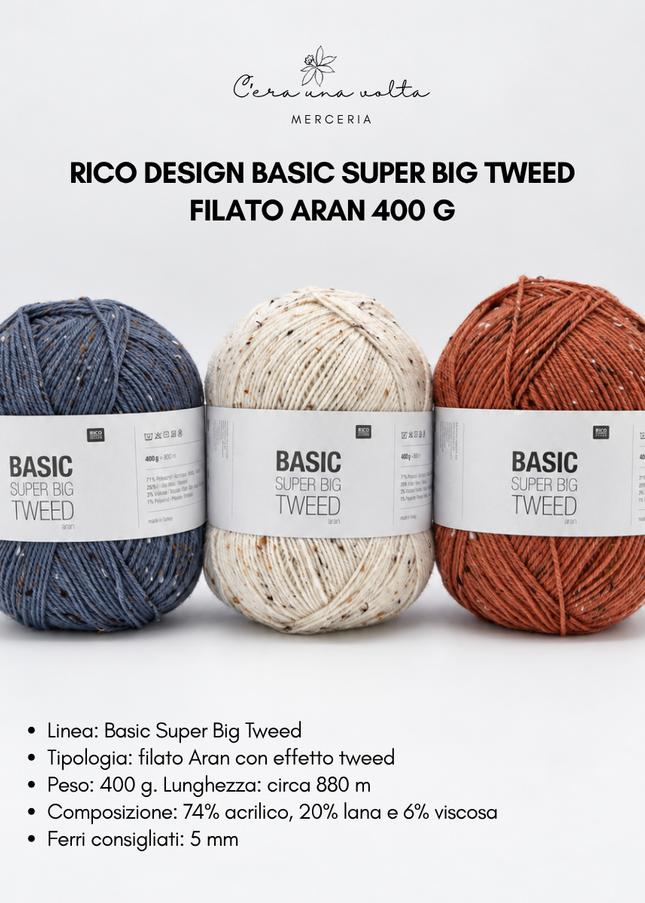 Rico Design Basic Super Big Tweed – Filato Aran 400 g