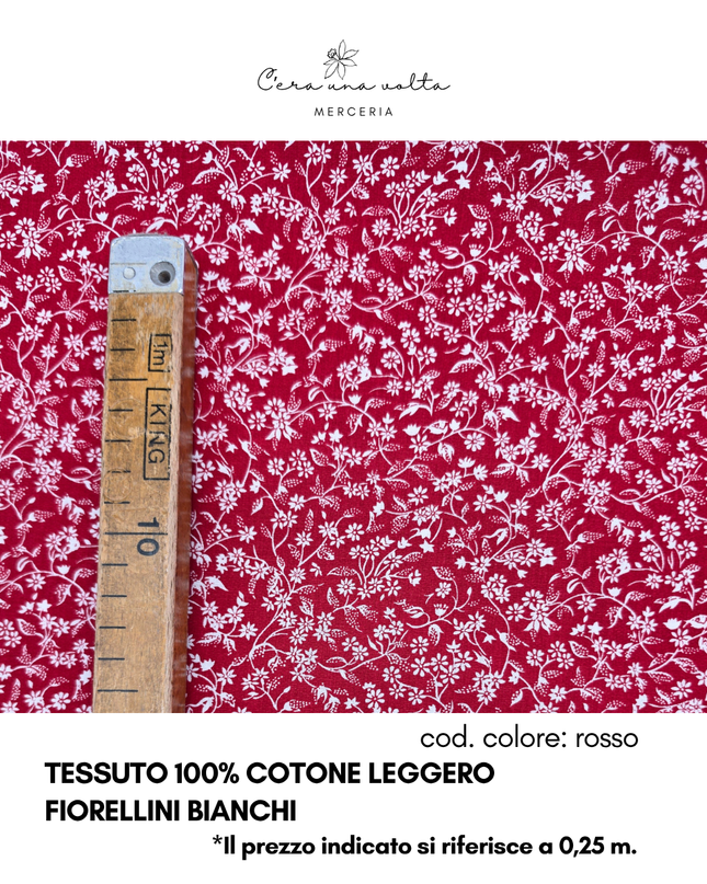 Tessuto 100% Cotone Leggero – Fiorellini Bianchi