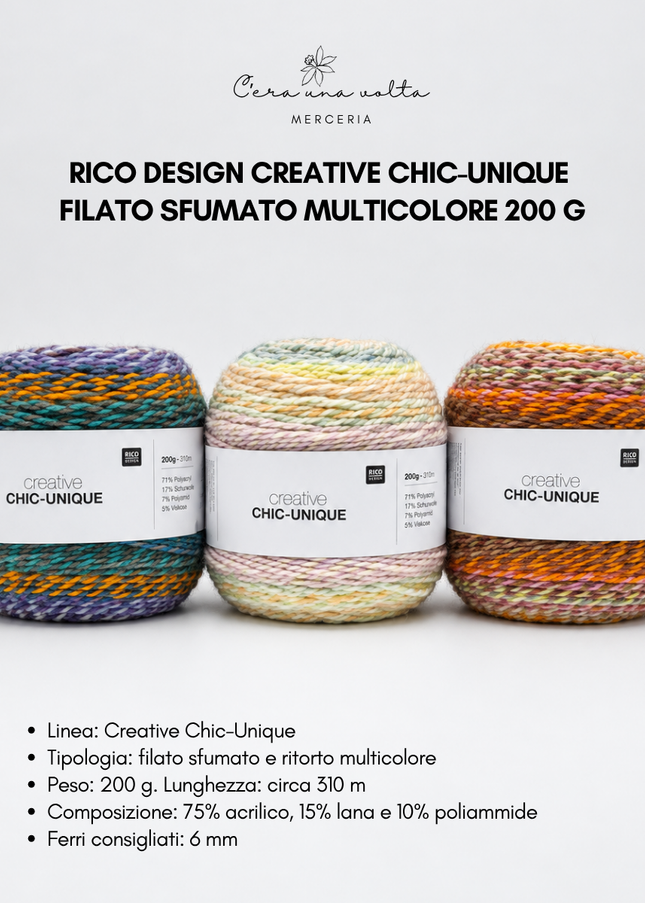Rico Design Creative Chic-Unique – Filato sfumato multicolore 200 g