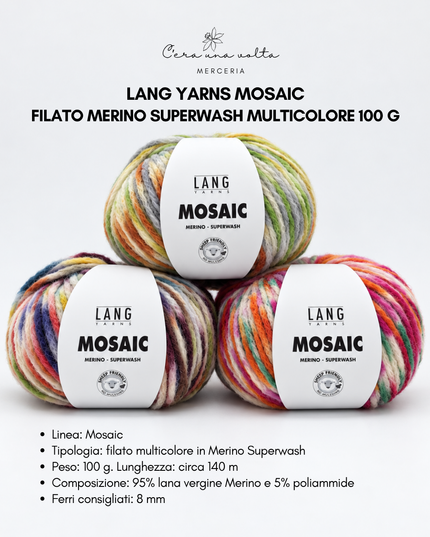Lang Yarns Mosaic – Filato Merino Superwash multicolore 100 g