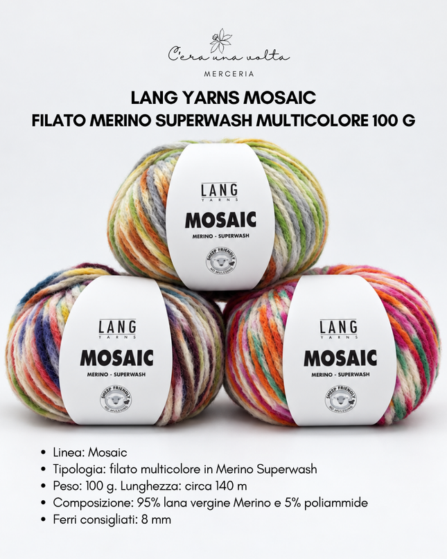 Lang Yarns Mosaic – Filato Merino Superwash multicolore 100 g