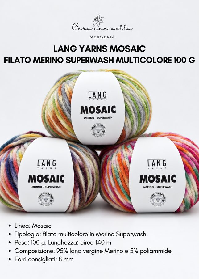 Lang Yarns Mosaic – Filato Merino Superwash multicolore 100 g