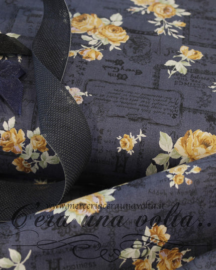 Tessuto Rose Antique Vintage Blue