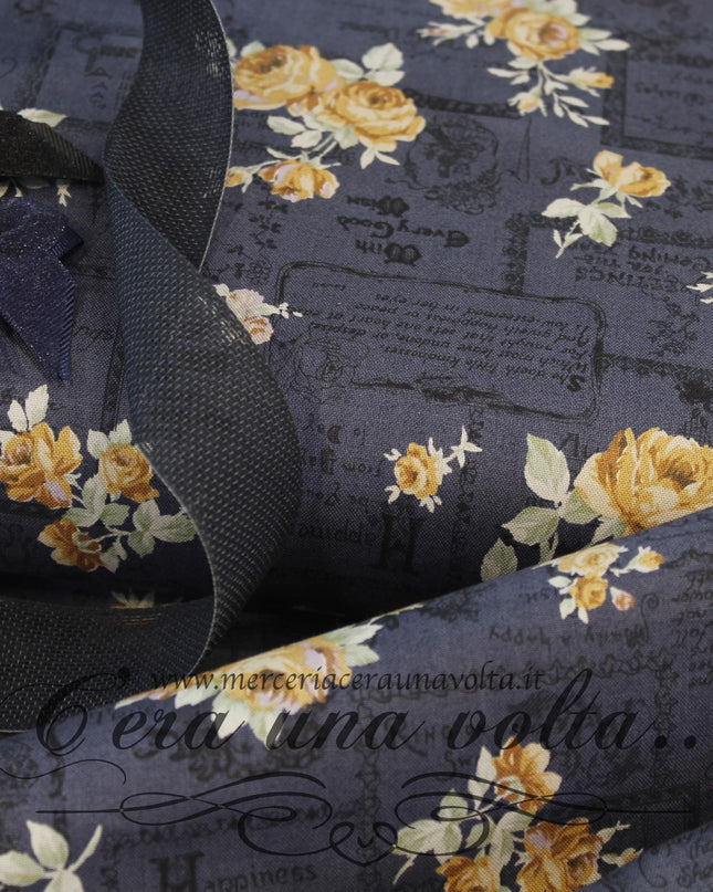 Tessuto Rose Antique Vintage Blue