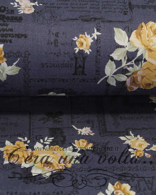 Tessuto Rose Antique Vintage Blue