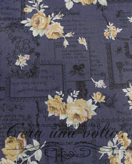 Tessuto Rose Antique Vintage Blue