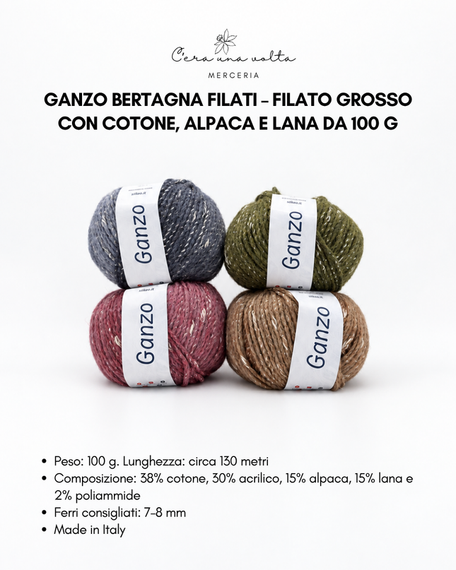 Ganzo Bertagna Filati – Filato grosso con cotone, alpaca e lana da 100 g