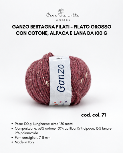 Ganzo Bertagna Filati – Filato grosso con cotone, alpaca e lana da 100 g