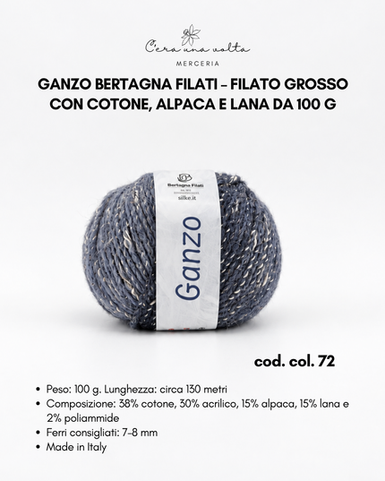 Ganzo Bertagna Filati – Filato grosso con cotone, alpaca e lana da 100 g