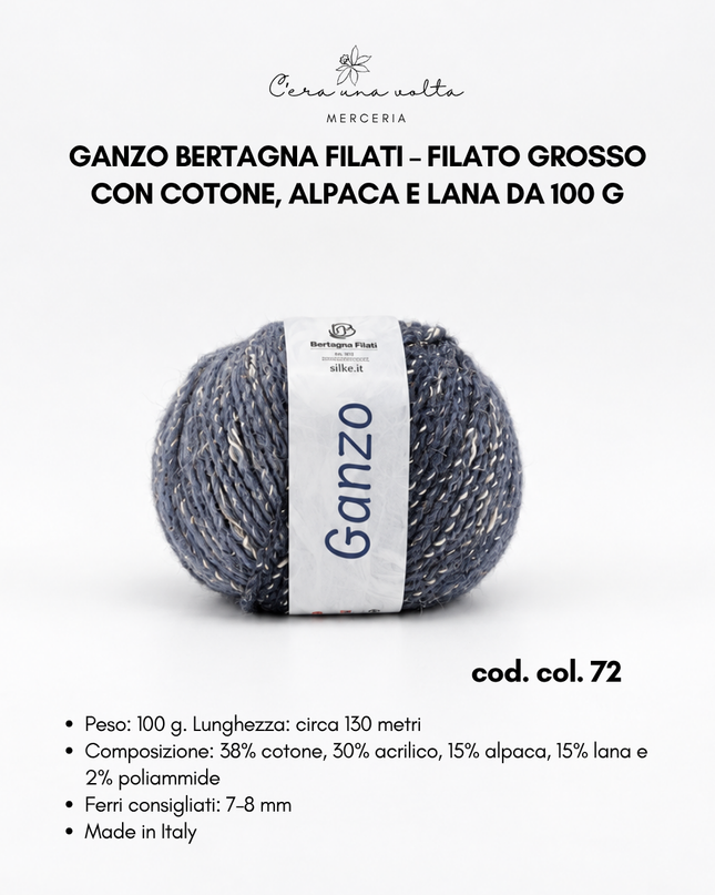 Ganzo Bertagna Filati – Filato grosso con cotone, alpaca e lana da 100 g