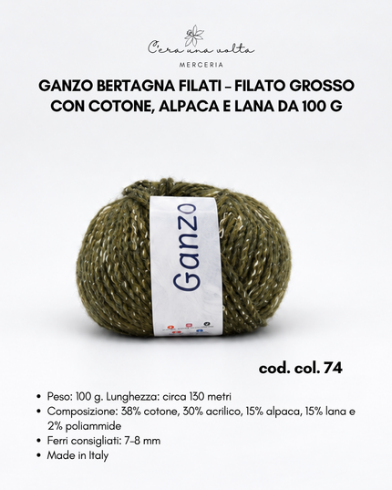Ganzo Bertagna Filati – Filato grosso con cotone, alpaca e lana da 100 g