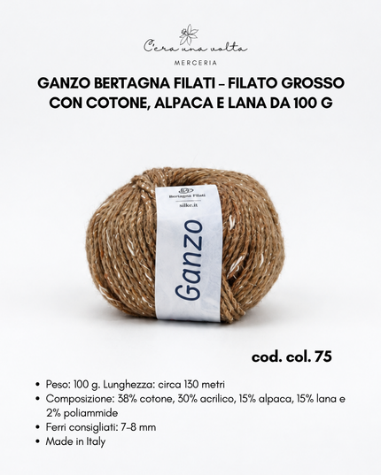 Ganzo Bertagna Filati – Filato grosso con cotone, alpaca e lana da 100 g
