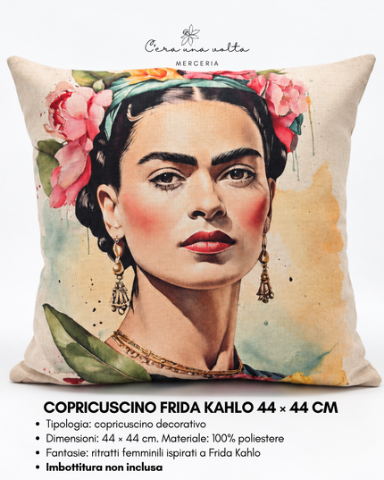 Copricuscino Frida Kahlo 44 × 44 cm – Stampa decorativa floreale