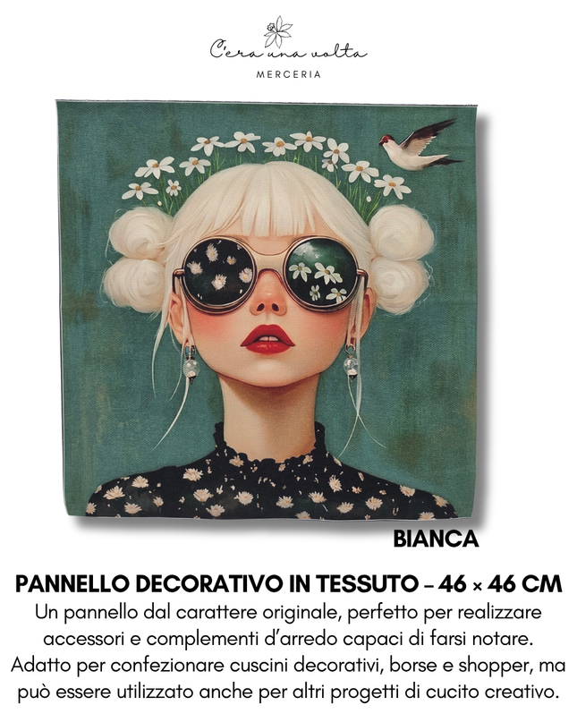 Pannello decorativo in tessuto – 46 × 46 cm (volti femminili)