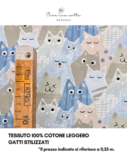 Tessuto 100% Cotone Leggero – Gatti Stilizzati