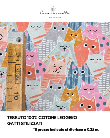 Tessuto 100% Cotone Leggero – Gatti Stilizzati