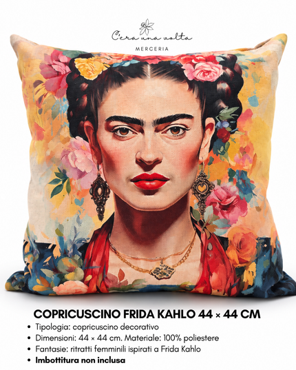 Copricuscino Frida Kahlo 44 × 44 cm – Stampa decorativa floreale