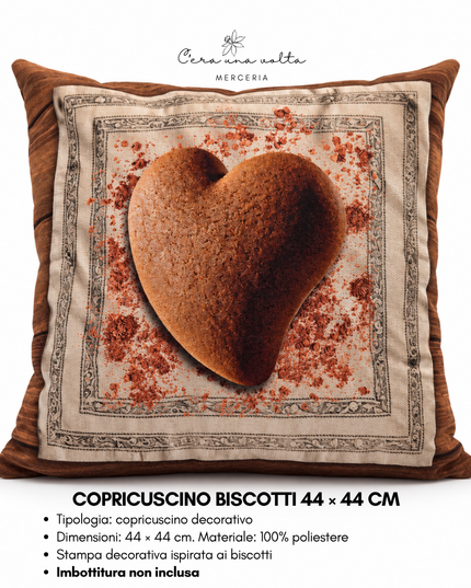 Copricuscino artigianale con stampa biscotti 44 × 44 cm