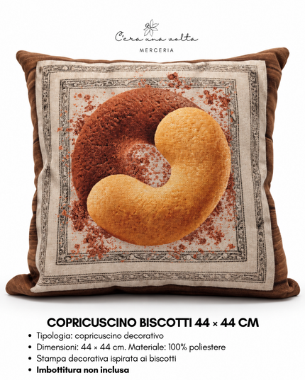 Copricuscino artigianale con stampa biscotti 44 × 44 cm