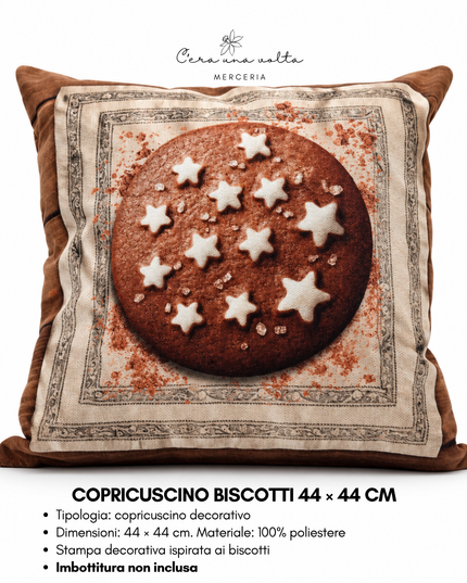Copricuscino artigianale con stampa biscotti 44 × 44 cm