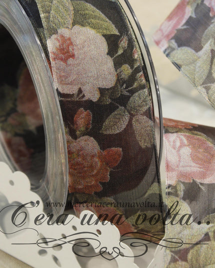 Nastro Peony Ancient Flowers Black
