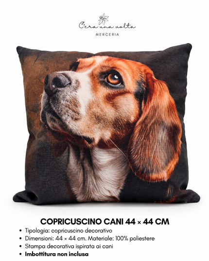 Copricuscino artigianale con stampa cane 44 × 44 cm
