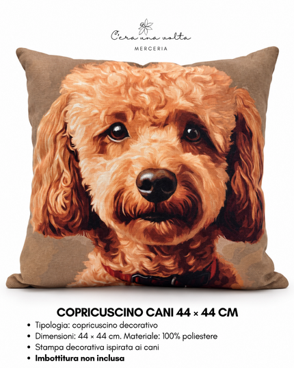 Copricuscino artigianale con stampa cane 44 × 44 cm