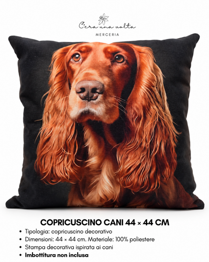 Copricuscino artigianale con stampa cane 44 × 44 cm