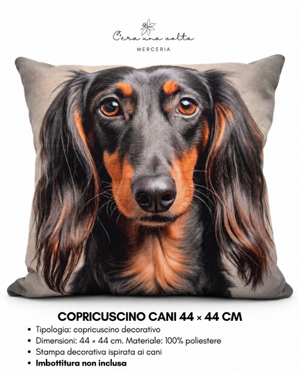 Copricuscino artigianale con stampa cane 44 × 44 cm