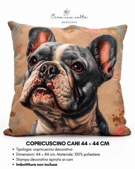 Copricuscino artigianale con stampa cane 44 × 44 cm