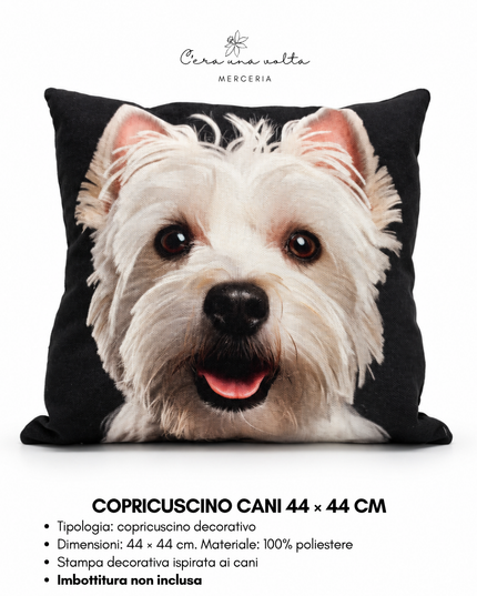 Copricuscino artigianale con stampa cane 44 × 44 cm