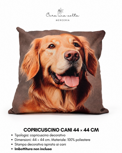 Copricuscino artigianale con stampa cane 44 × 44 cm