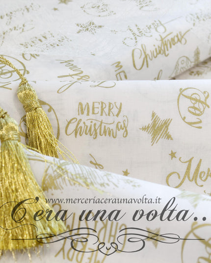 Tessuto in cotone Merry Christmas Blanc