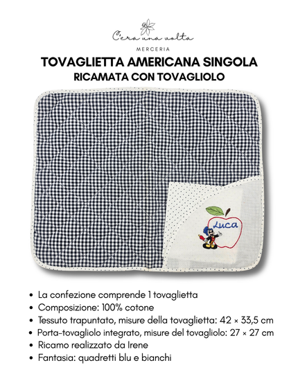 Tovaglietta Americana Singola Ricamata con Tovagliolo