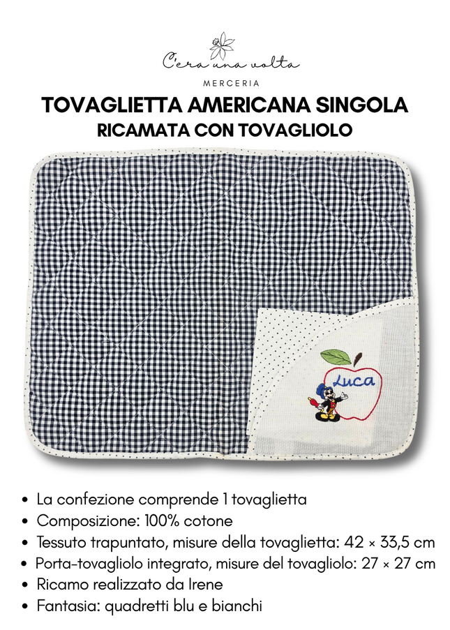 Tovaglietta Americana Singola Ricamata con Tovagliolo