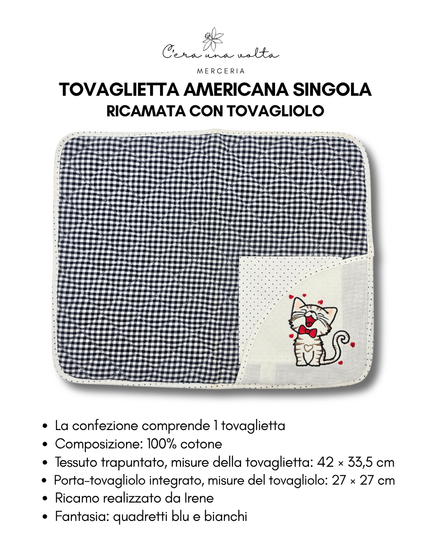 Tovaglietta Americana Singola Ricamata con Tovagliolo