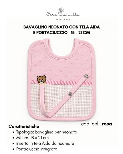 Bavaglino neonato con tela Aida e portaciuccio
