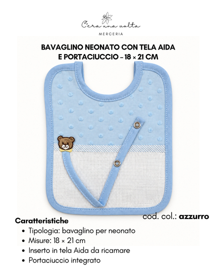 Bavaglino neonato con tela Aida e portaciuccio