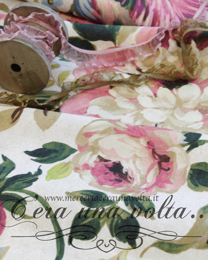 Cm 70 x 40 Scampolo Tessuto Stampa Floreale