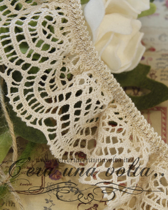 Pizzo in cotone elasticizzato lavorazione a fusello Avorio