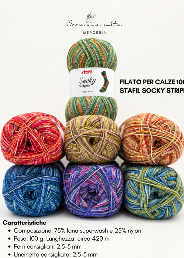 Filato per calze 100 g - Stafil Socky Stripes